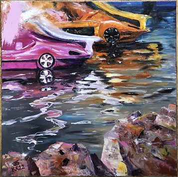 Vízibicikli - 2022 olaj 58x58 cm