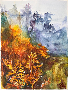 Annie szomszéd esete az erdővel halloween idején - 2022 akvarell 40x30 cm