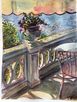 A Comói-tó felett - 2020 akvarell 24x32 cm