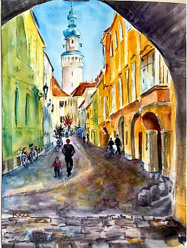 Kolostor utca - 2022 akvarell 40x30 cm