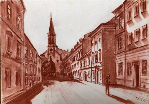 Fegyvertár utca - 2020 vörös kréta 30x40 cm