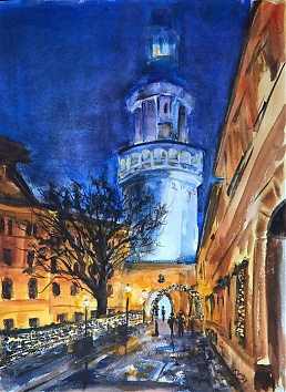 Adventi fények - 2021 akvarell 48x36 cm