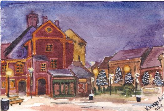 Adventkor a Mária-szobornál - 2018 akvarell 18x24 cm(elkelt)